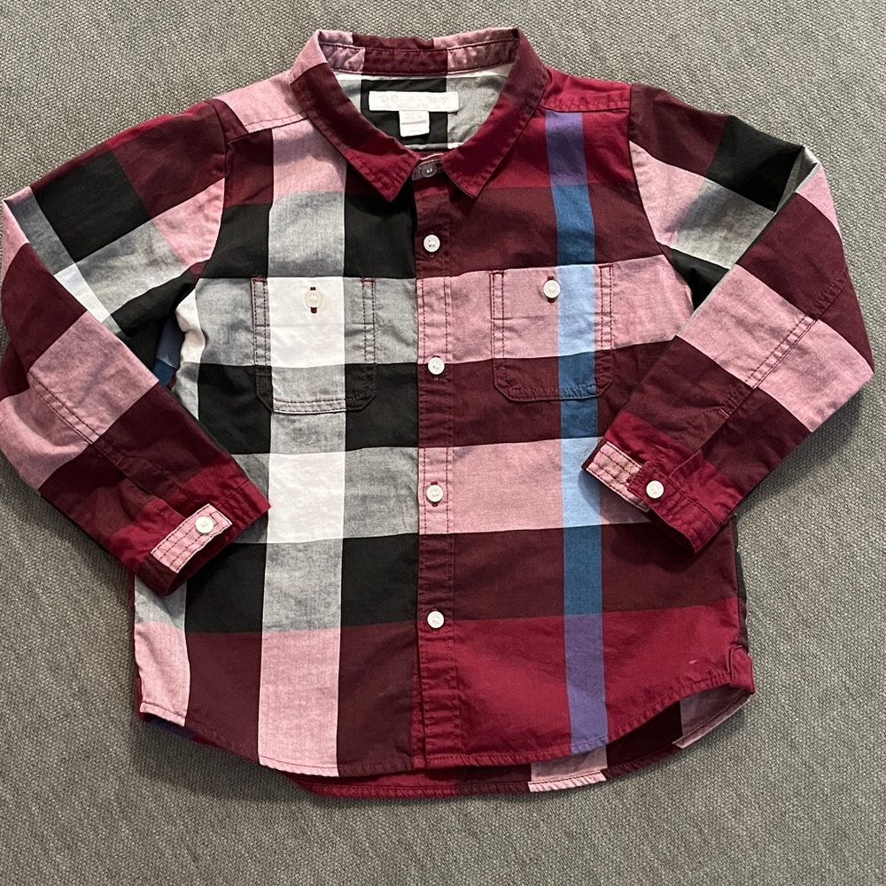 Authentic Burberry Kids Plaid Button-Down Shirt - Burgundy, Pink, Blue